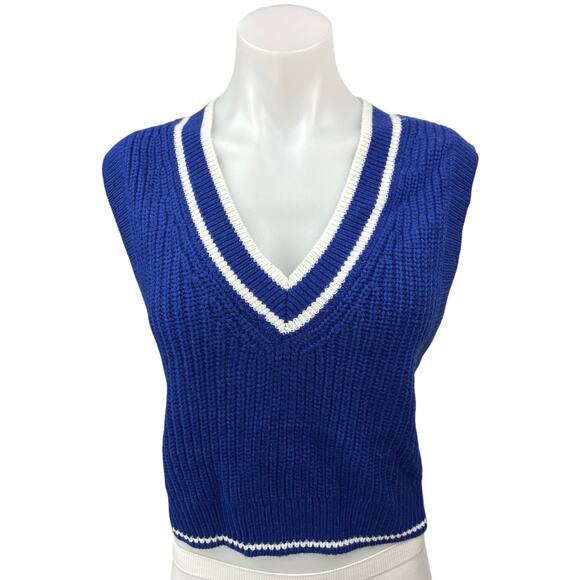 H&M Divided Blue Sleeveless Chunly Knit V-neck Crop Sweater Vest Tank Top Size M - Picture 1 of 4